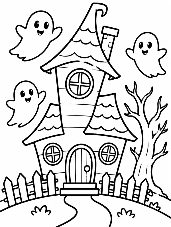 Cute Haunted House Halloween coloring page